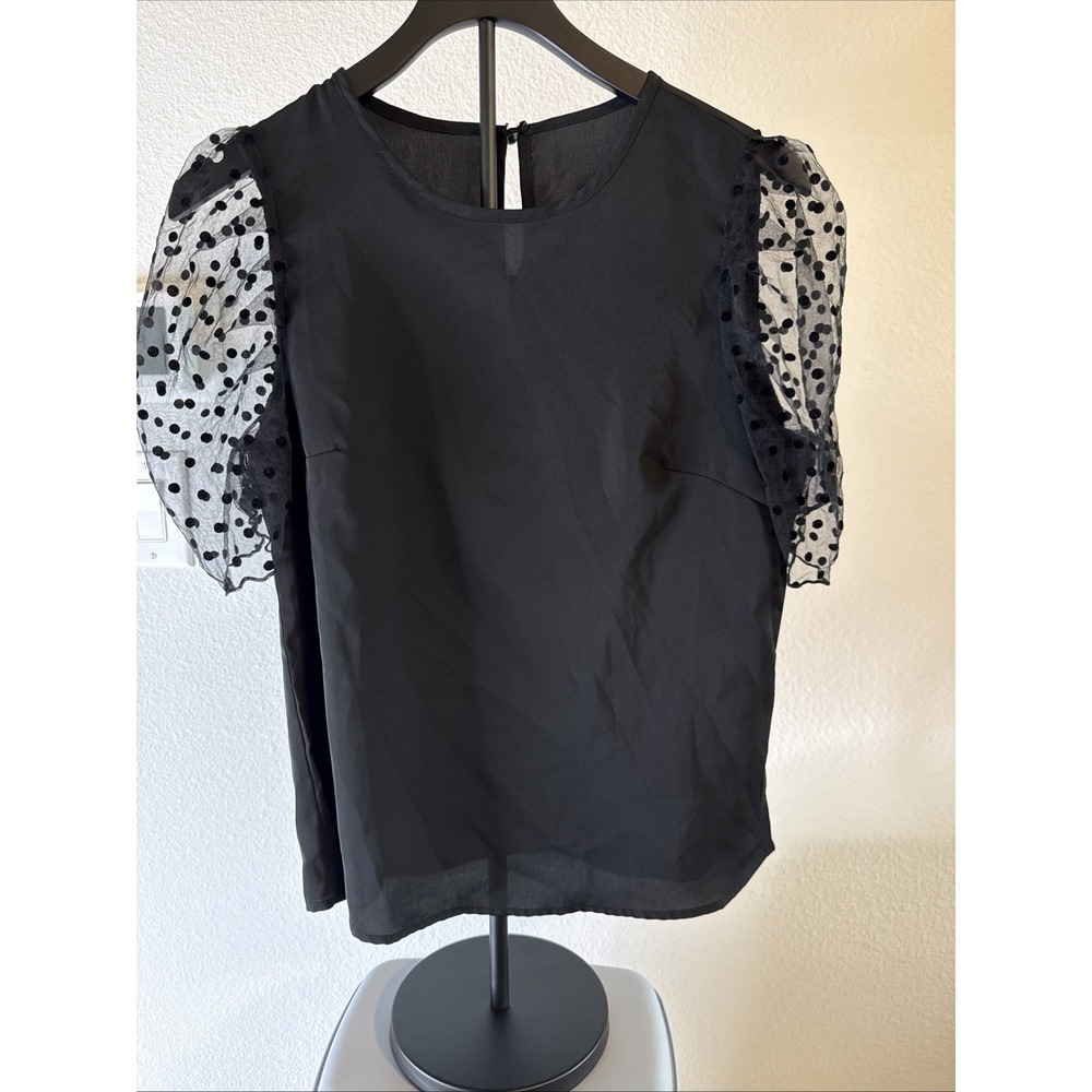 SHEIN Women's Black Puff Sleeve Polka Dot Top Size Medium